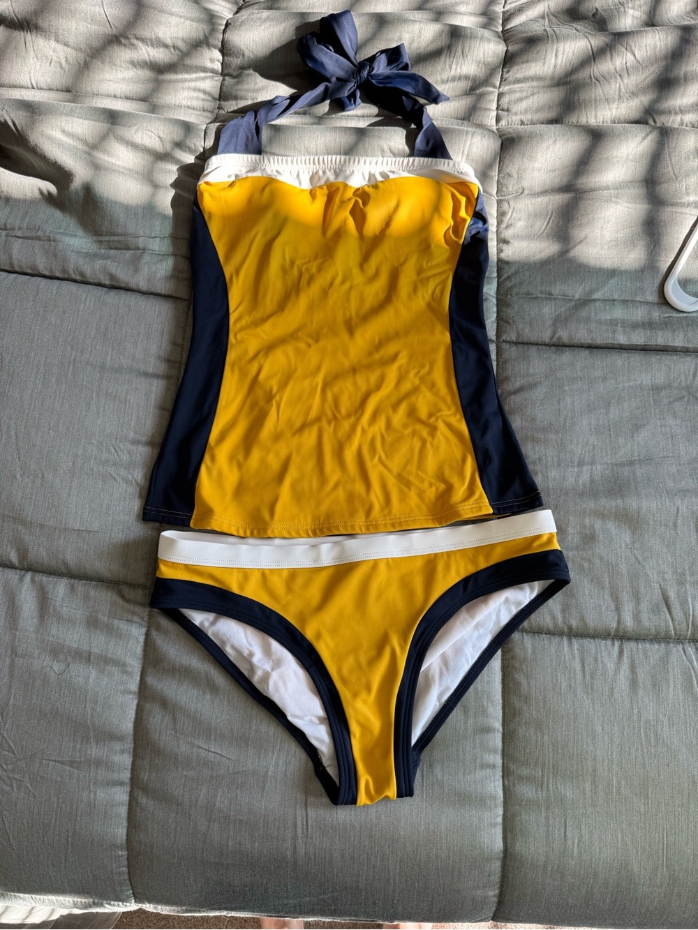 Boden Yellow and Navy Girls Two-Piece Tankini Swim Set